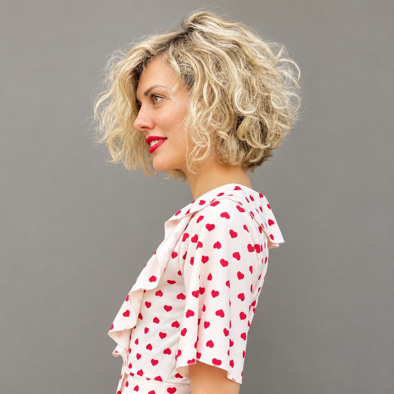 Curly blonde bob haircut by Andrii Gerashchenko